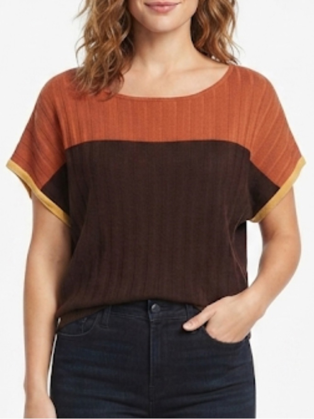The Limited Ribbed Knit Top in Rust Brown